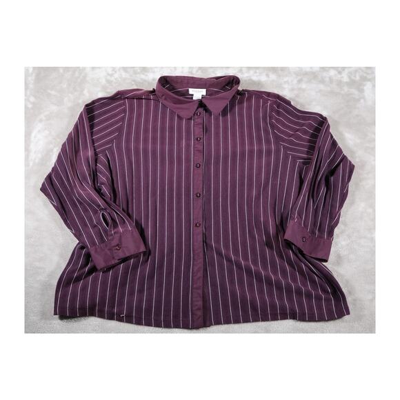 Avenue Shirt Womens 30/32 Purple White Striped Stretch Button Up Long Sleeve Top - Picture 1 of 6